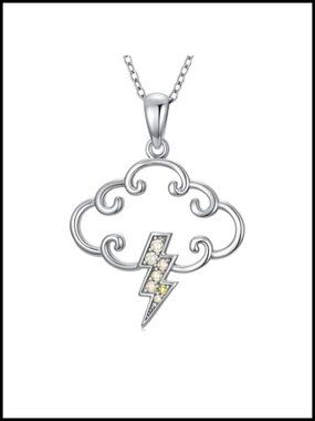 S925 Sterling Silver Lightning Bolt Pendant Necklace for Women